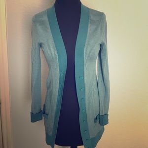 Teal stripped halogen cardigan